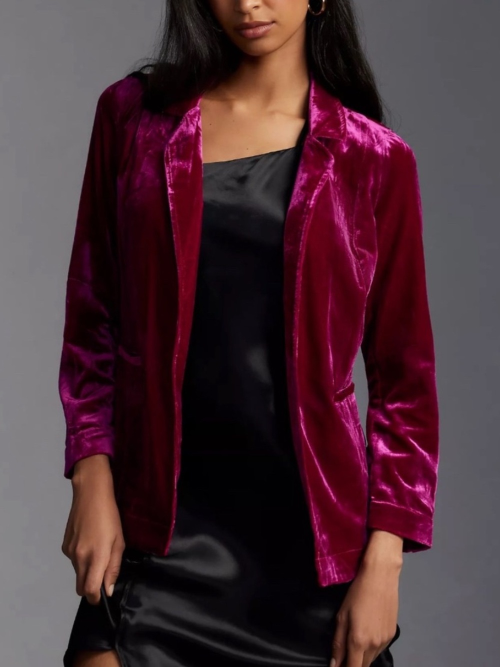 Anthropologie Velvet Open-Back Blazer in Deep Berry - Picture 2 of 2